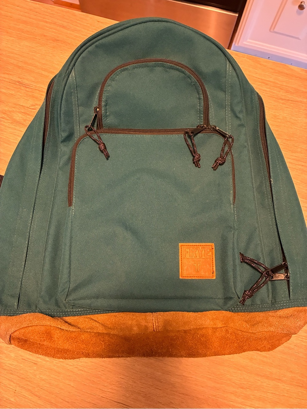 Vintage Frye Teal Canvas Backpack with Suede Accent
